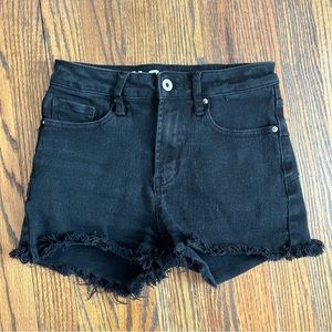Black cut-off style high rise jean shorts